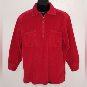 VINTAGE Woolrich Women's Small 1/4 Zip Pullover Jacket Red Corduroy Relax Fit